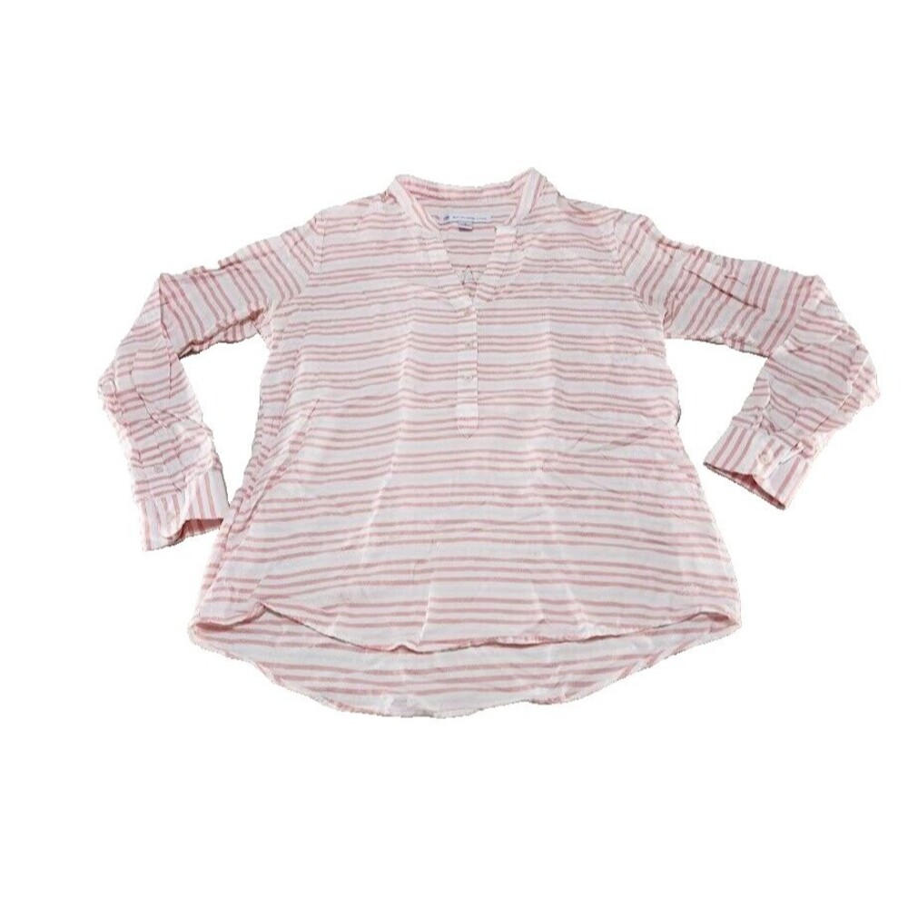 Southern Tide Samantha Popover Shirt Size S Pink Striped Band Collar Long Sleeve